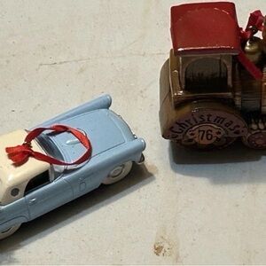 2 Vintage Hallmark Ornaments 56 Ford Thunderbird & 76 Yesteryears Train